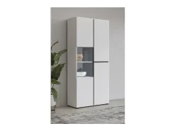 Vitrina*Meublorama Vitrine haute 2 portes collection HAVANA avec LED intégrée. Coloris blanc et noir. Branco