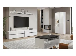Vitrina*Meublorama Vitrine haute 2 portes collection HAVANA avec LED intégrée. Coloris blanc et noir. Branco