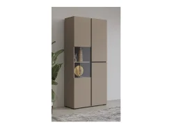 Vitrina|Meublorama Vitrine haute 2 portes collection HAVANA. Coloris beige et noir. Bege