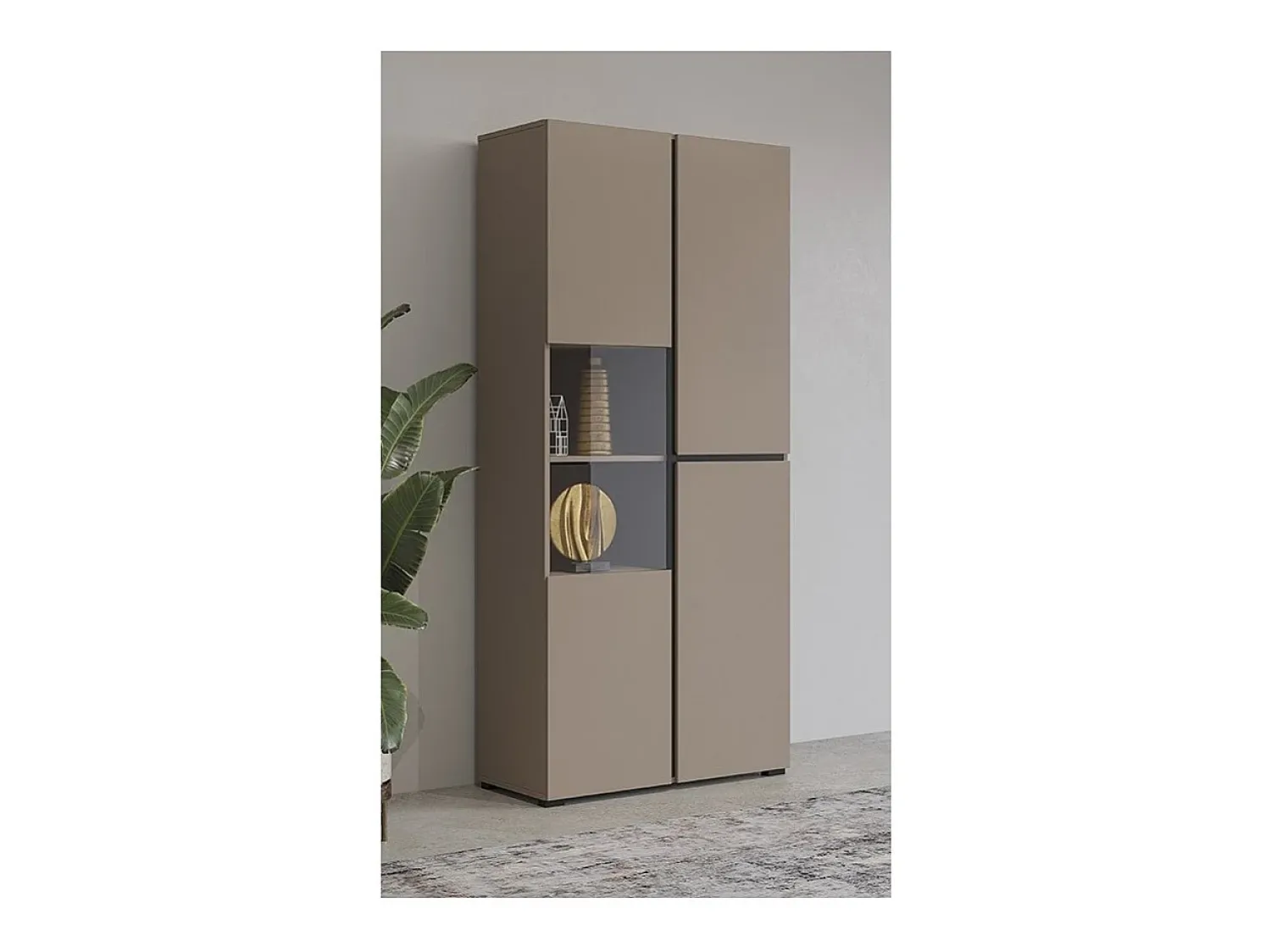 Vitrina|Meublorama Vitrine haute 2 portes collection HAVANA. Coloris beige et noir. Bege
