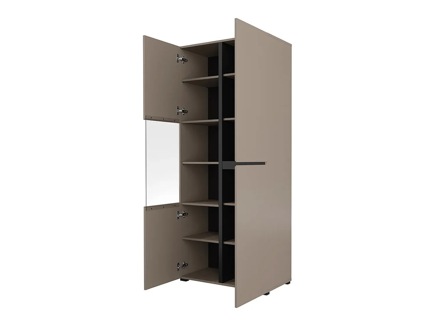Vitrina|Meublorama Vitrine haute 2 portes collection HAVANA. Coloris beige et noir. Bege