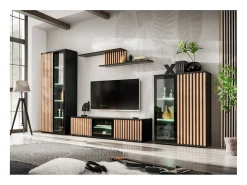 Online Meublorama Vitrine haute design collection DEAN – 2 portes avec éclairage LED intégré Preto