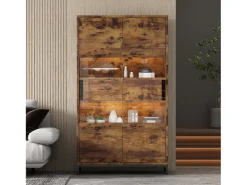 Vitrina*Merax Vitrine independente - 80 x 40 x 138 cm - com LEDs + 2 gavetas + 2 portas - MDF - natural Natural escuro