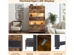 Vitrina*Merax Vitrine independente - 80 x 40 x 138 cm - com LEDs + 2 gavetas + 2 portas - MDF - natural Natural escuro