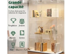 Vitrina* Vitrine independente de vidro com iluminação LED ativada por toque, 3 prateleiras e 2 portas. Branco