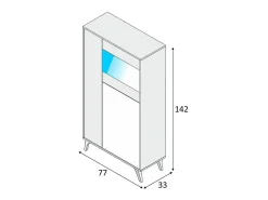 Vitrina|Calicosy Vitrine Kikua com 3 portas, carvalho canadense e artik, 142x77x33 cm Branco