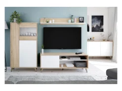 Vitrina|Calicosy Vitrine Kikua com 3 portas, carvalho canadense e artik, 142x77x33 cm Branco