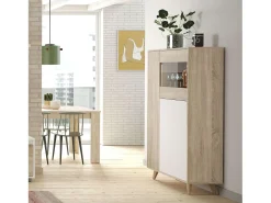 Vitrina|Calicosy Vitrine Kikua com 3 portas, carvalho canadense e artik, 142x77x33 cm Branco