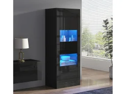 Vitrina|Merax Vitrine laqueada com LEDs + 1 prateleira de vidro + porta - 61 x 42 x 162 cm - aglomerado - Preto