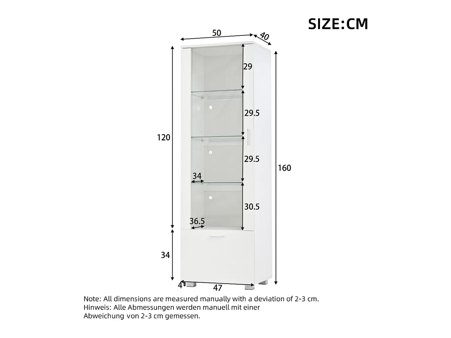 Hauss Spole Vitrine LED branca com portas em acrílico e 3 prateleiras, 50x40x160 cm^ Vitrina