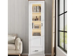 Vitrina*ModernLuxe Vitrine LED moderna 50x35x178 cm - com iluminação LED - 1 gaveta - 1 porta de vidro - 5 compartimentos - Branco