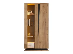 Vitrina*Merax Vitrine moderna - 80 x 35 x 160 cm - com 8 prateleiras + 2 portas + LEDs - aglomerado - natural Natural claro