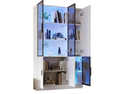 Merax Vitrine moderna - 120 x 35 x 200 cm - com 3 portas de vidro + LEDs - MDF + vidro - branca^ Vitrina