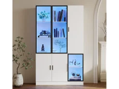 Merax Vitrine moderna - 120 x 35 x 200 cm - com 3 portas de vidro + LEDs - MDF + vidro - branca^ Vitrina