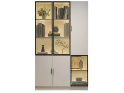 Merax Vitrine moderna - 120 x 35 x 200 cm - com 3 portas de vidro + LEDs - MDF + vidro - branca^ Vitrina