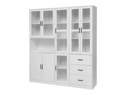 Vitrina* Vitrine moderna branca, 200 cm, 8 portas e 3 gavetas, com iluminação LED para sala de estar. Branco