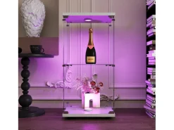 Sale Vitrine moderna de vidro com 2 prateleiras de vidro, 1 porta, iluminação LED e fechadura, 86x40,4x36,5cm, branca. Branco