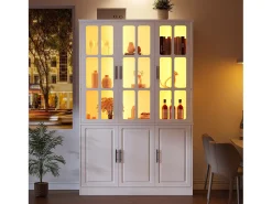 Vitrina|Merax Vitrine moderna de vidro - 121,5 x 41 x 200 cm - com 6 portas + LEDs - MDF - branca Branco