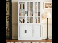 Vitrina|Merax Vitrine moderna de vidro - 121,5 x 41 x 200 cm - com 6 portas + LEDs - MDF - branca Branco