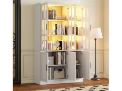 Vitrina|Merax Vitrine moderna de vidro - 121,5 x 41 x 200 cm - com 6 portas + LEDs - MDF - branca Branco