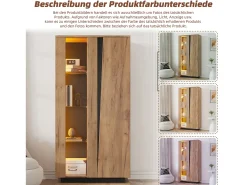 Merax Vitrine moderna para sala de estar - 80 x 35 x 160 cm - com 8 prateleiras + 2 portas de acrílico + LEDs - aglomerado - cor natural^ Vitrina