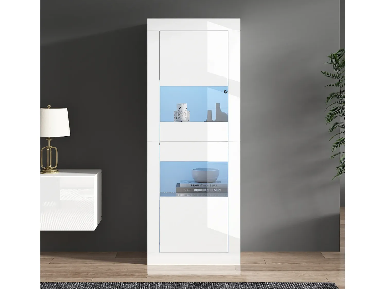 Vitrina*ModernLuxe Vitrine moderna 61x42x162cm - com iluminação LED - com 2 portas - branca Branco