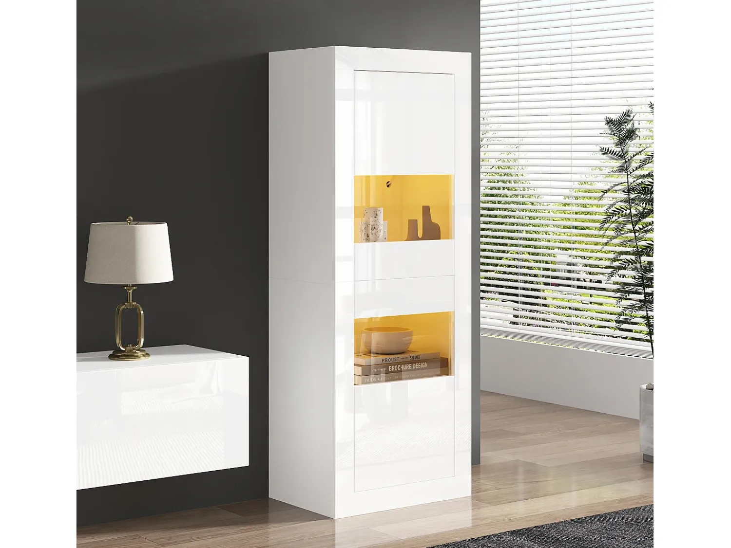 Vitrina*ModernLuxe Vitrine moderna 61x42x162cm - com iluminação LED - com 2 portas - branca Branco