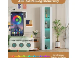 Merax Vitrine multifuncional - 40 x 29 x 170 cm - com porta de vidro + LEDs - PB + Vidro -^ Vitrina