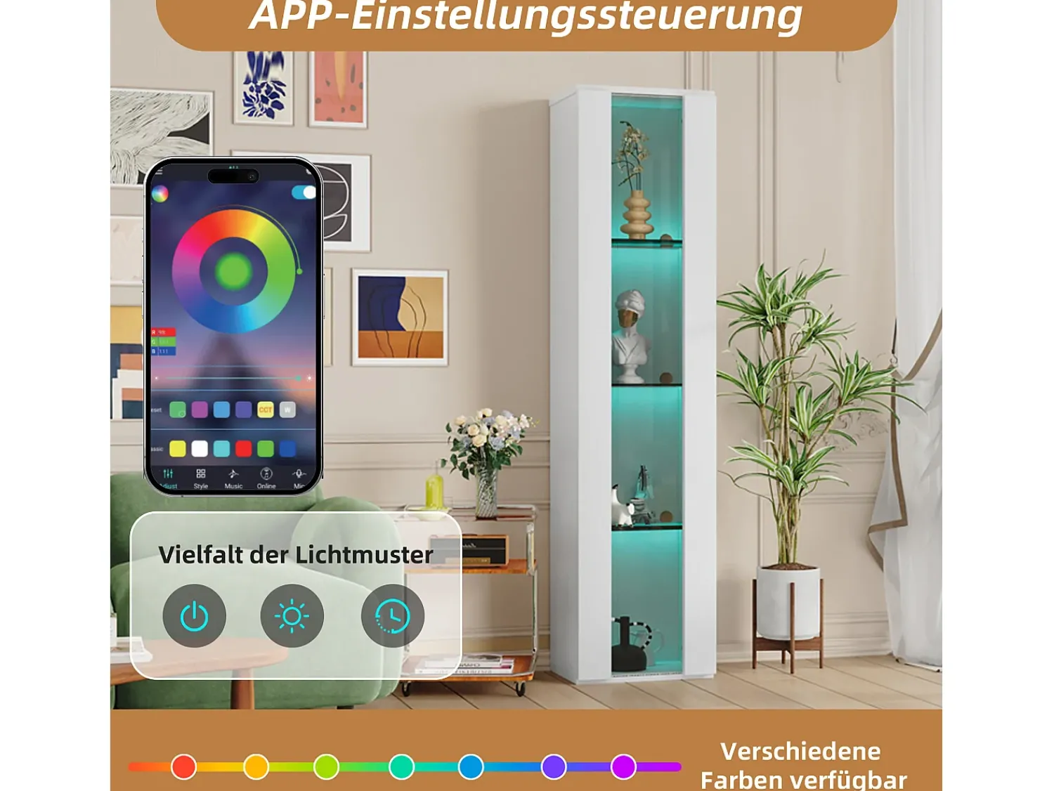 Merax Vitrine multifuncional - 40 x 29 x 170 cm - com porta de vidro + LEDs - PB + Vidro -^ Vitrina