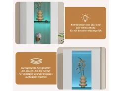 Merax Vitrine multifuncional - 40 x 29 x 170 cm - com porta de vidro + LEDs - PB + Vidro -^ Vitrina