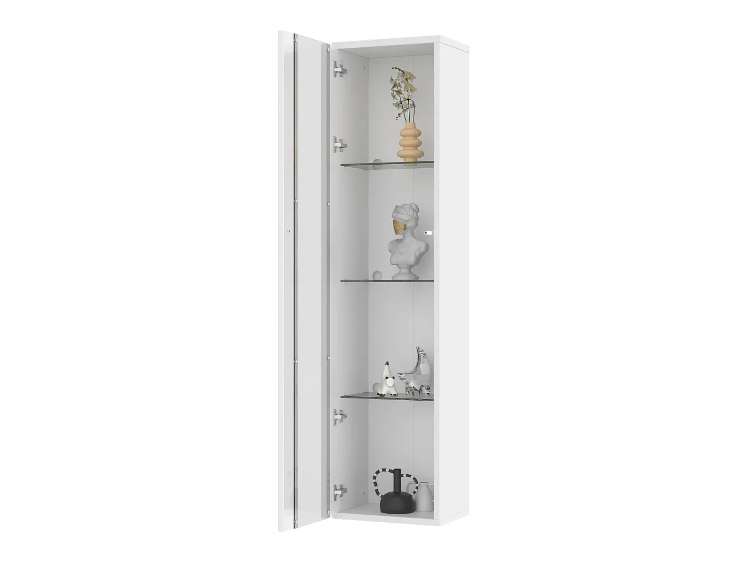 Merax Vitrine multifuncional - 40 x 29 x 170 cm - com porta de vidro + LEDs - PB + Vidro -^ Vitrina