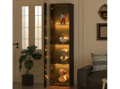 Clearance Merax Vitrine multifuncional - 40 x 29 x 170 cm - com porta de vidro + LEDs - PB + Vidro - Preto