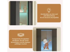 Clearance Merax Vitrine multifuncional - 40 x 29 x 170 cm - com porta de vidro + LEDs - PB + Vidro - Preto