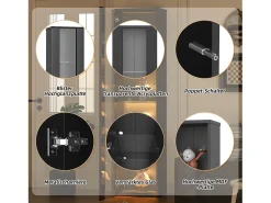 Clearance Merax Vitrine multifuncional - 40 x 29 x 170 cm - com porta de vidro + LEDs - PB + Vidro - Preto