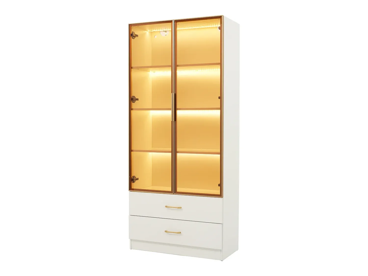 ModernLuxe Vitrine, móvel de banheiro com LED - 2 gavetas e 2 portas de vidro -^ Vitrina