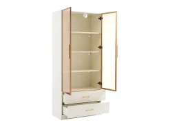 ModernLuxe Vitrine, móvel de banheiro com LED - 2 gavetas e 2 portas de vidro -^ Vitrina