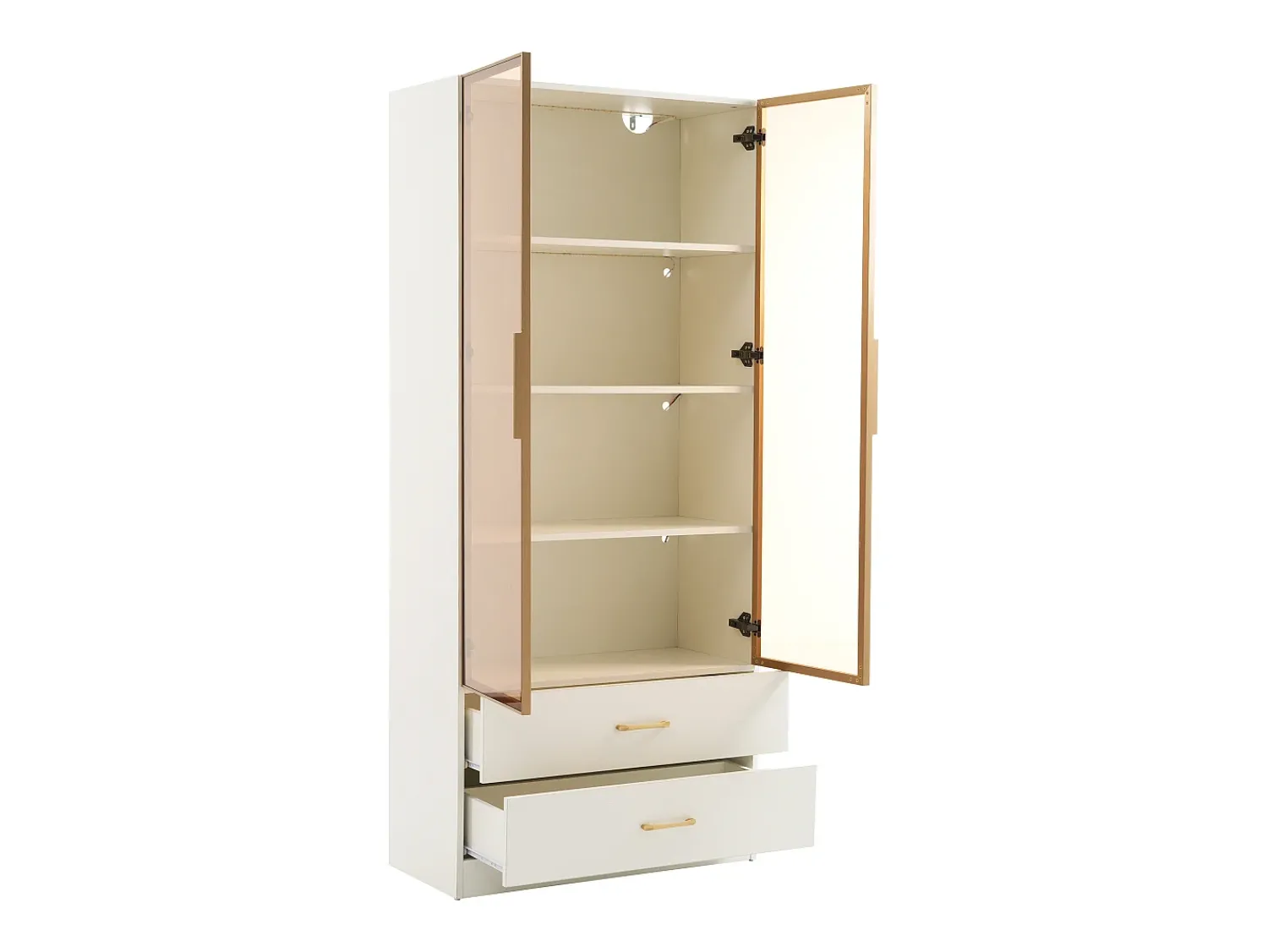 ModernLuxe Vitrine, móvel de banheiro com LED - 2 gavetas e 2 portas de vidro -^ Vitrina