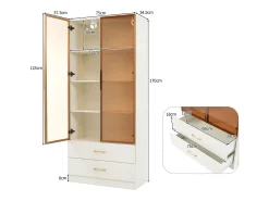 ModernLuxe Vitrine, móvel de banheiro com LED - 2 gavetas e 2 portas de vidro -^ Vitrina
