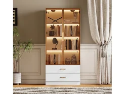 ModernLuxe Vitrine, móvel de banheiro com LED - 2 gavetas e 2 portas de vidro -^ Vitrina