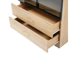 Vitrina|ModernLuxe Vitrine, móvel de banheiro com LED - 2 gavetas e 2 portas de vidro - Natural Natural claro