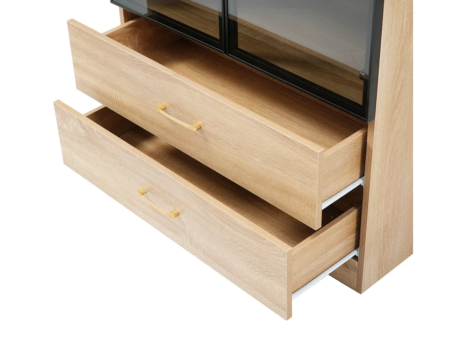 Vitrina|ModernLuxe Vitrine, móvel de banheiro com LED - 2 gavetas e 2 portas de vidro - Natural Natural claro
