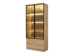 Vitrina|ModernLuxe Vitrine, móvel de banheiro com LED - 2 gavetas e 2 portas de vidro - Natural Natural claro