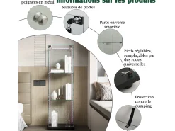 Vitrina| Vitrine única – 3 níveis, fundo , acabamento transparente Preto