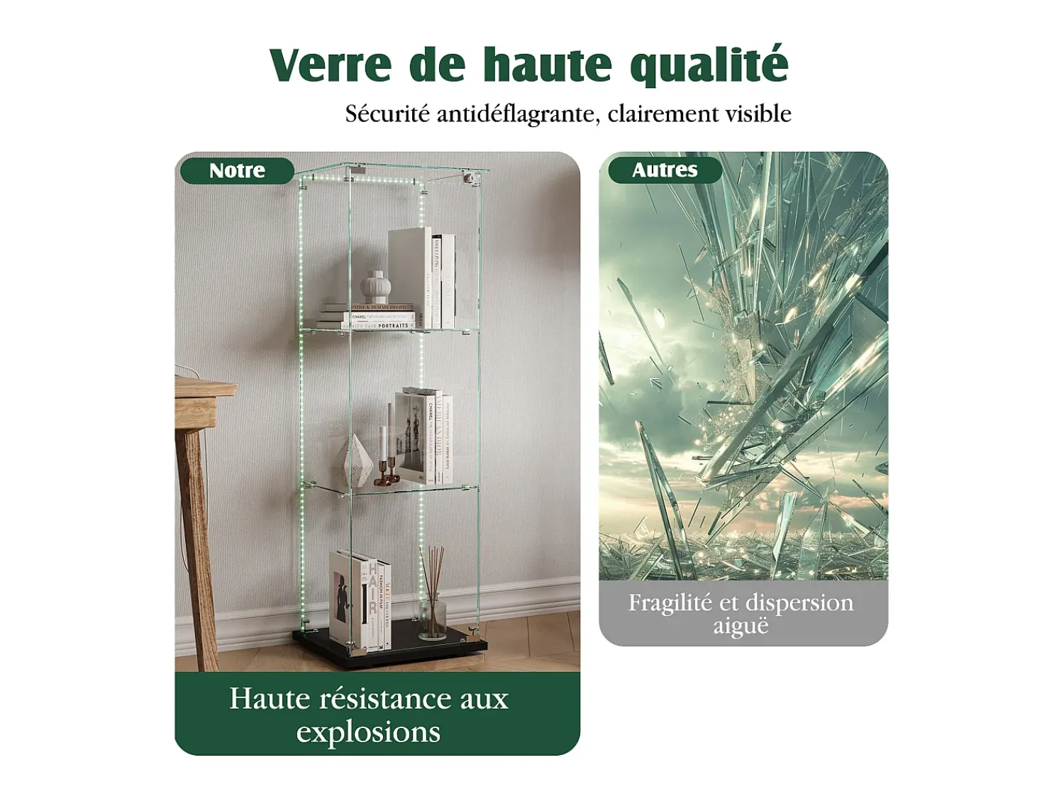 Vitrina| Vitrine única – 3 níveis, fundo , acabamento transparente Preto