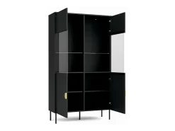 Discount Meublorama Vitrine noire avec portes vitrées et poignées dorées - Collection MONDO Preto