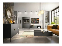 Discount Meublorama Vitrine noire avec portes vitrées et poignées dorées - Collection MONDO Preto