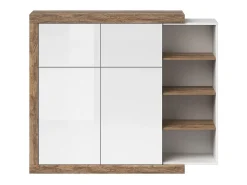 Sale Meublorama Vitrine pequeno modelo design nas cores carvalho e branco brilhante coleção SINATRA. Castanho