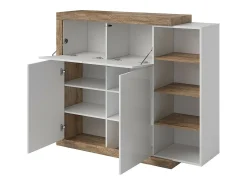 Sale Meublorama Vitrine pequeno modelo design nas cores carvalho e branco brilhante coleção SINATRA. Castanho