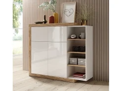 Sale Meublorama Vitrine pequeno modelo design nas cores carvalho e branco brilhante coleção SINATRA. Castanho
