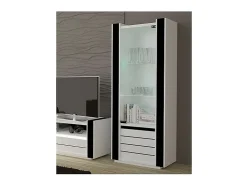 Clearance Meublorama Vitrine pequeno modelo LINA branca e preta brilhante com LED Branco